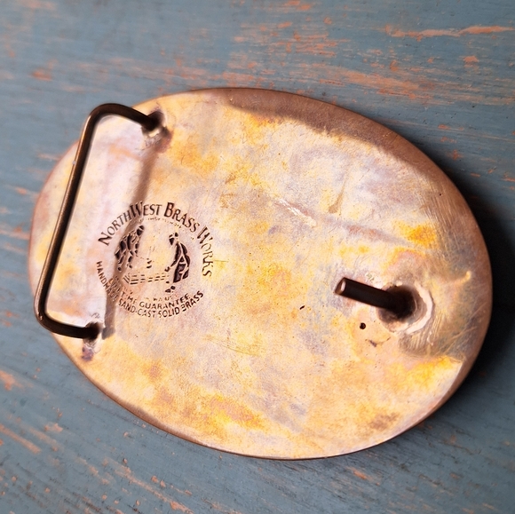 Brass Belt Buckle Mens Vintage Handmade Hand Cast Forged Metal Calvary Gifts Him - Picture 5 of 10